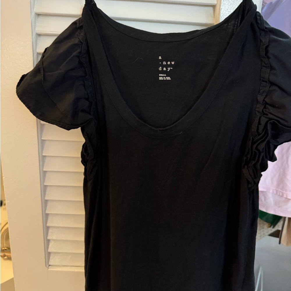 A New Day Women's Black Ruffle Sleeve Top